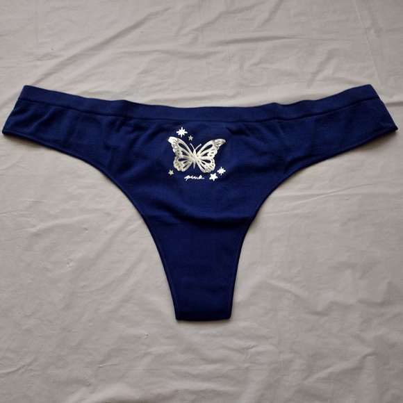 PINK VICTORIA'S SECRET BLUE INVISIBLE THONG PANTY - Picture 2 of 9